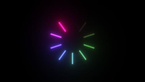 icono de círculo de carga en fondo negro. buffering spinner descarga o carga progreso. colorido cargador arco iris. líneas en círculo