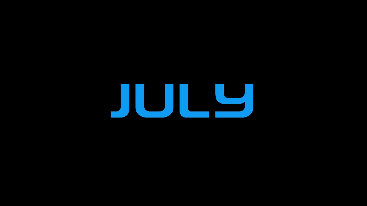 Glowing explosion JULY text reveal blue and pink