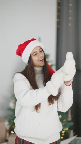 young woman in christmas outfit