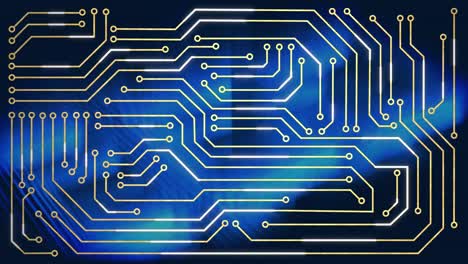 Animation-of-computer-circuit-board-over-shapes-on-black-background