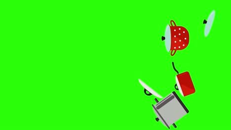 herramientas de cocina, pantalla verde animación de la llave de croma