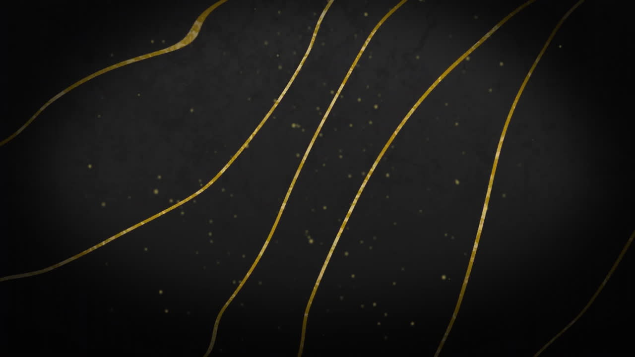 Metallic-gold lines flowing across dark-gray background, scattering golden specks in minimal style