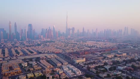 dubai skyline aerial view at sunrise/sunset