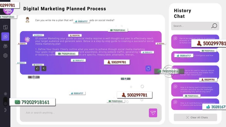 Animation of media icons over ai chat