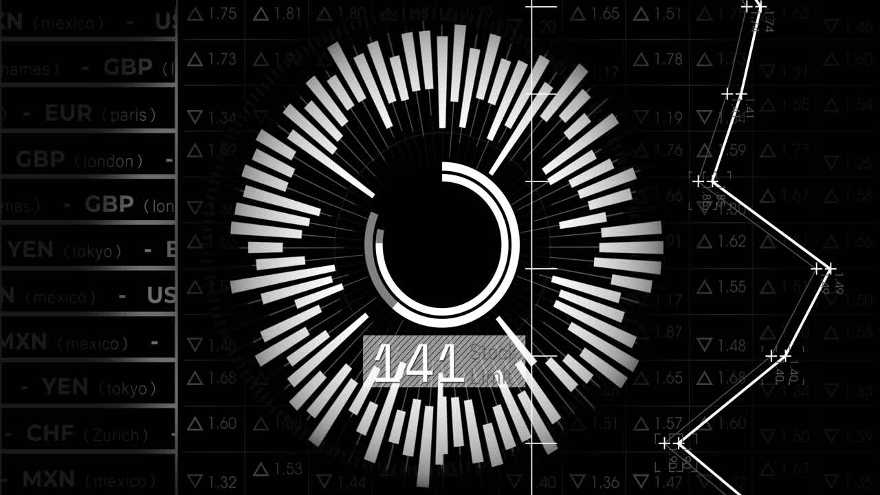 어두운 배경에서 데이터 처리에 대한 스캔 범위의 애니메이션