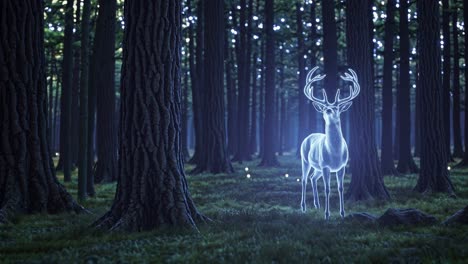 glowing deer in a magical forest at night