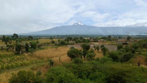 aerial view revealing farmlands in rural, sunny east africa - rising, drone shot