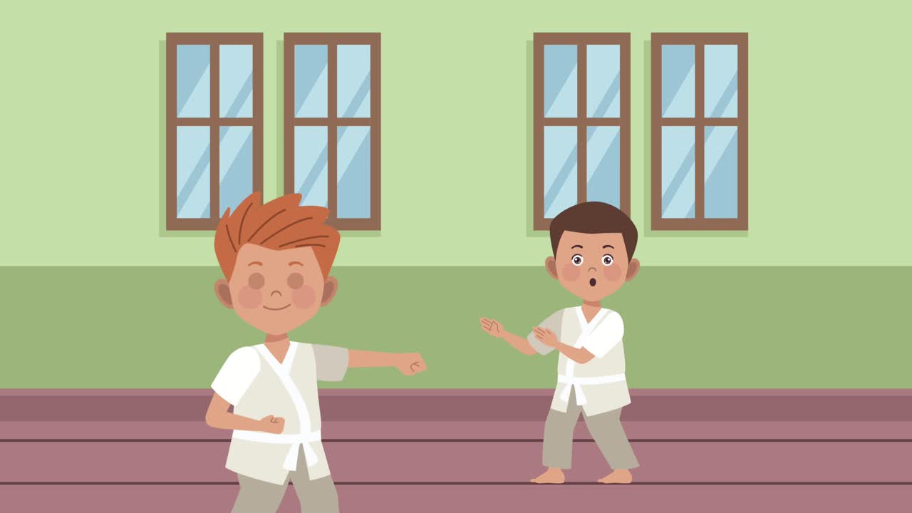 niños practicando karate personajes