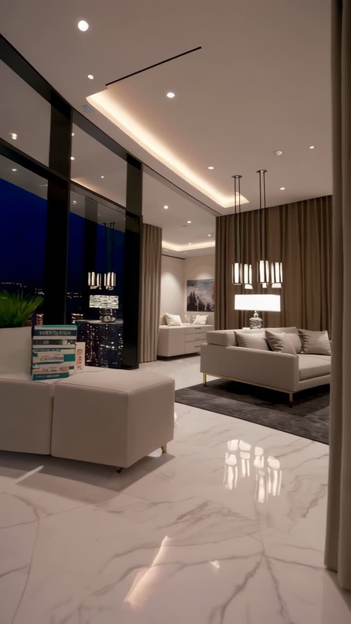 Luxury High-Rise Apartment with City Views at Night