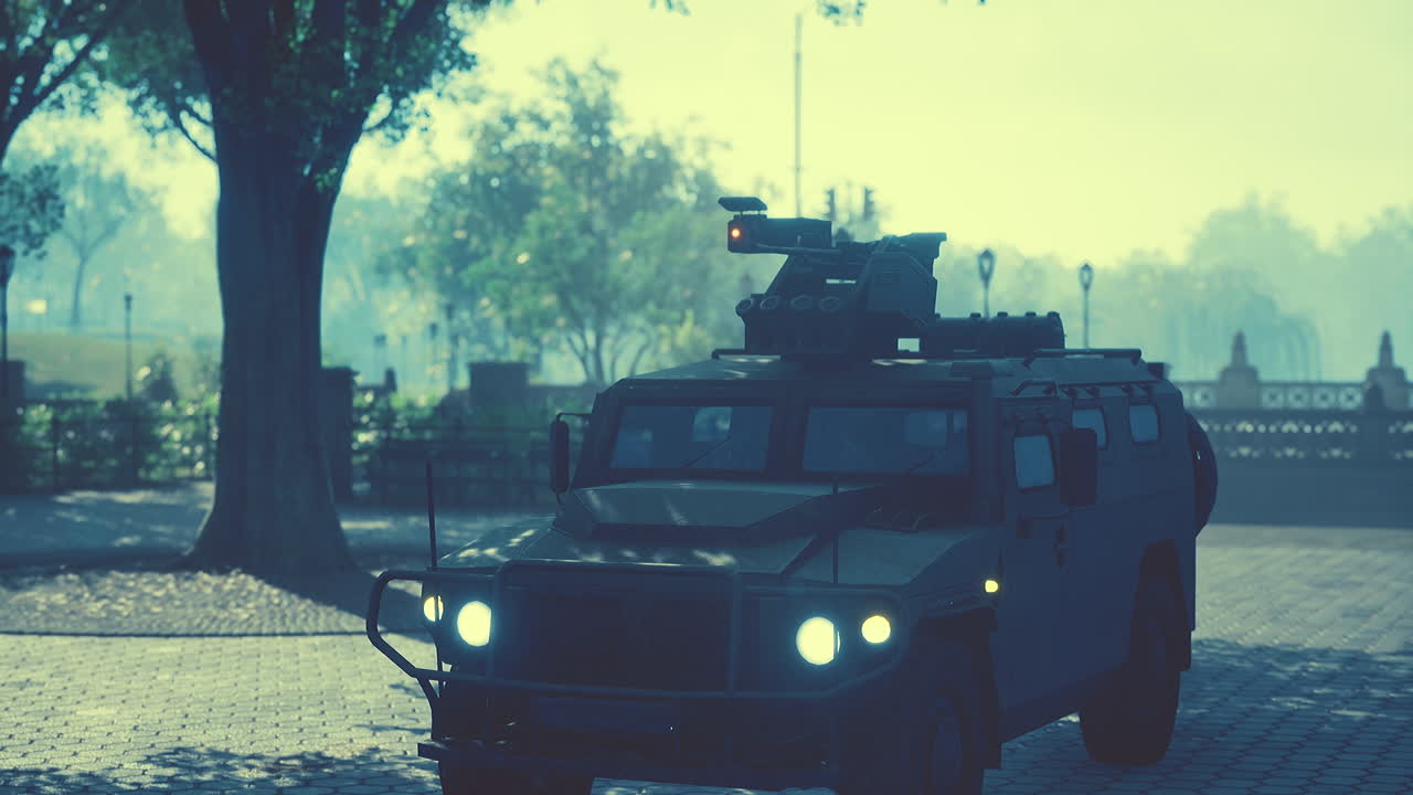 대도시에서 장갑 군사 차량