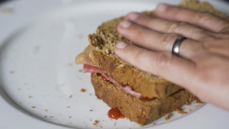 un delicioso sándwich de tocino con salsa de tomate cortado listo para comer
