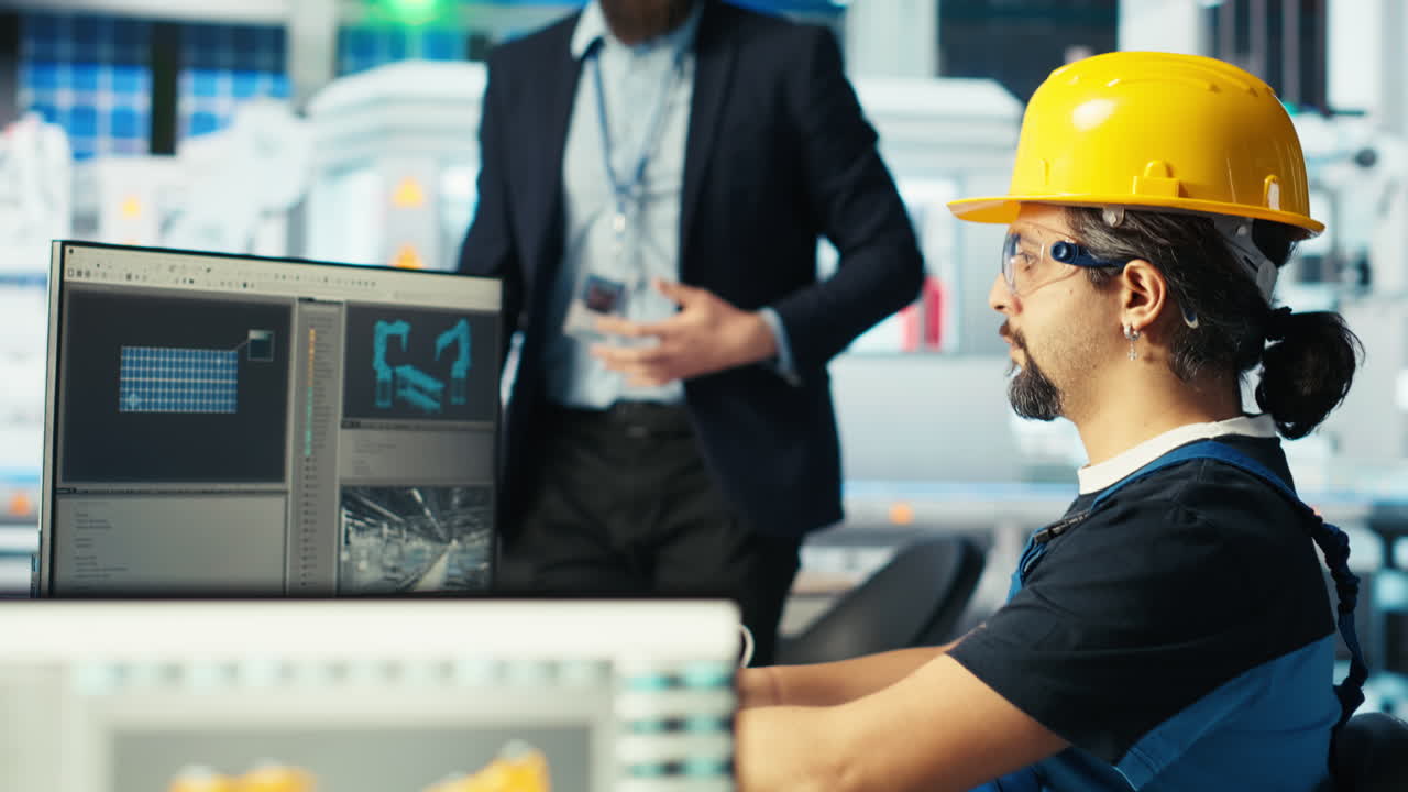 direttore di fabbrica fotovoltaica che mostra le riparazioni da fare all'ingegnere