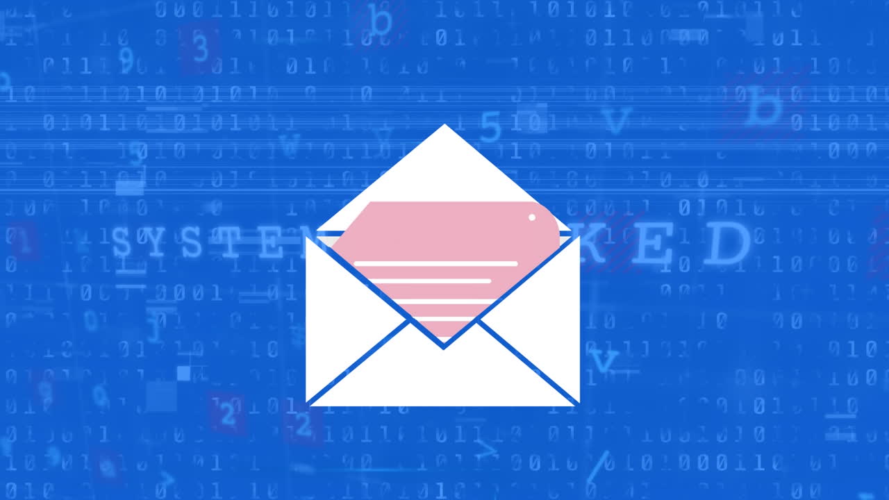 animación del sobre sobre codificación binaria en fondo azul