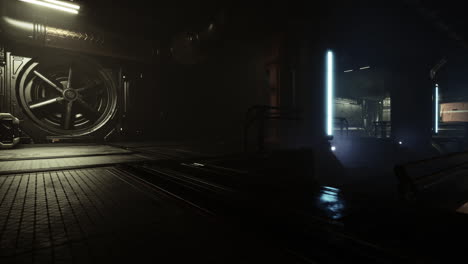 dark and industrial futuristic spaceship corridor