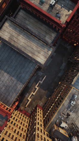 aerial view of city buildings at sunset