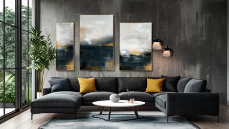 modern living room with abstract art