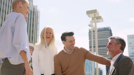 group of business people meeting in the city