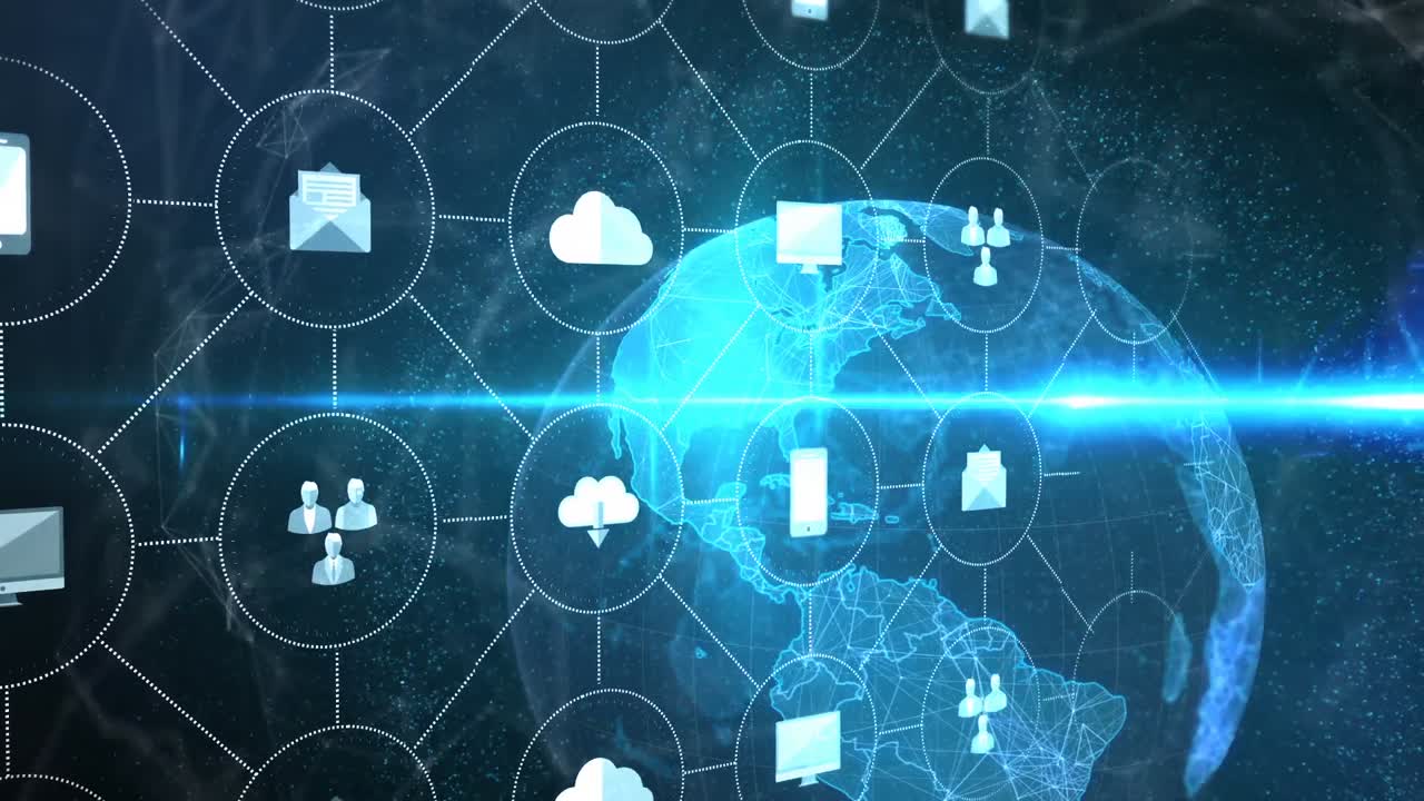 pantalla de interfaz con globo y varios iconos 4k