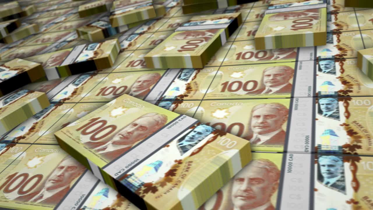animación en bucle del paquete de billetes de dinero del dólar canadiense