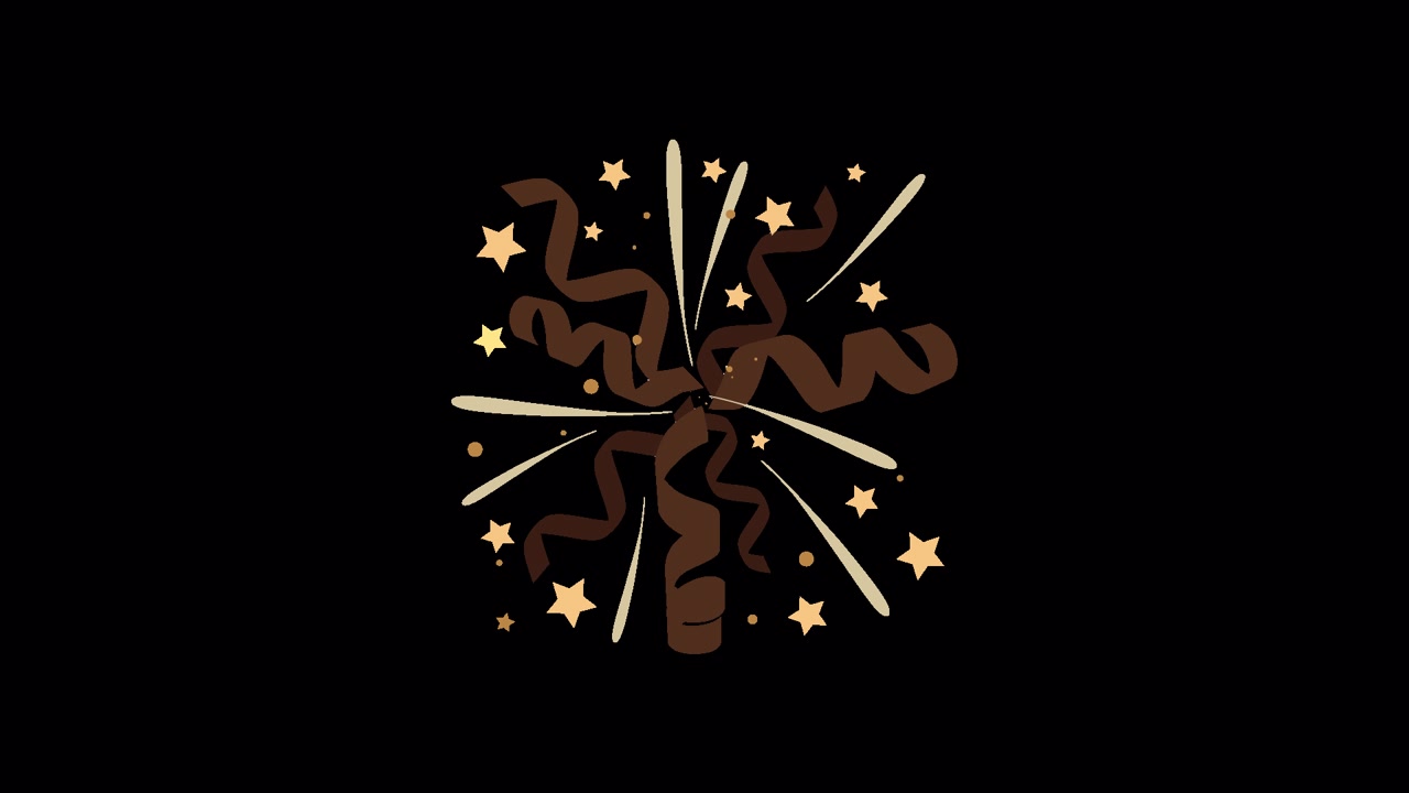Coriandoli e stelle animati che esplodono su sfondo nero