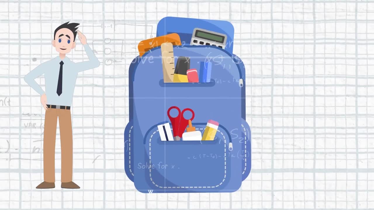 학교 가방 아이콘 위 에서 이야기 하는 남자 의 애니메이션