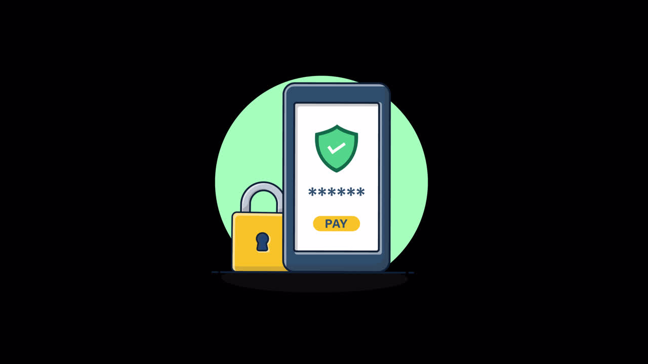Digital Payment Security on Smartphone with Padlock Icon