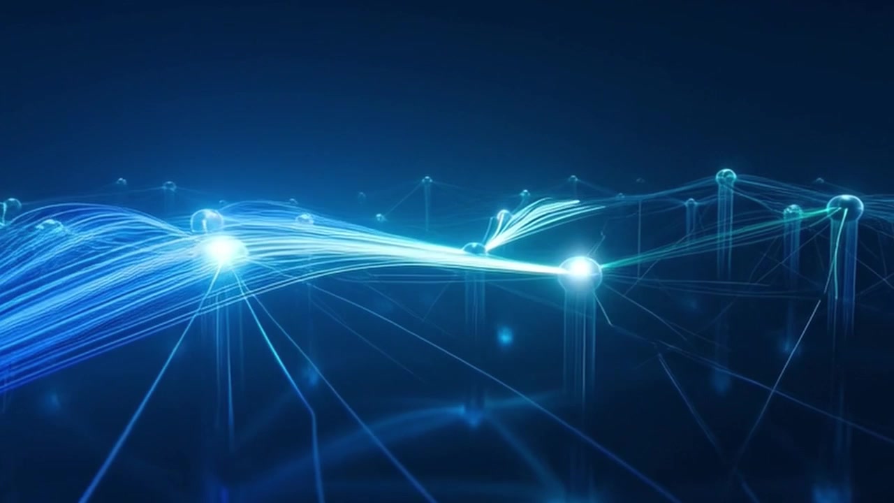 Abstract Digital Network Connection with Glowing Data Streams