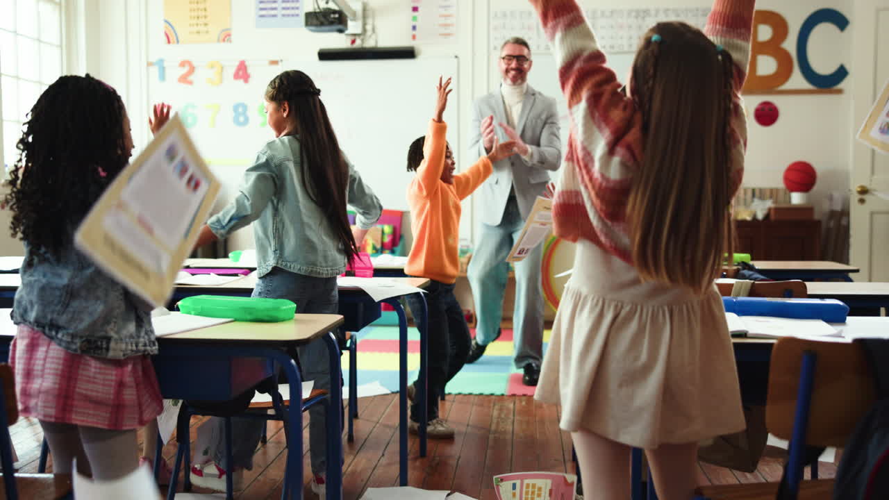 Students Celebrating in Classroom