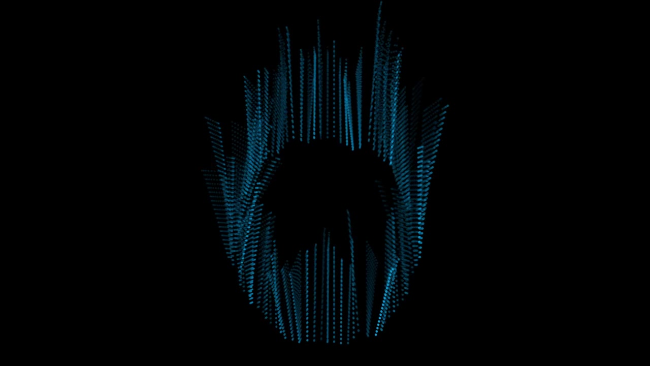 A ring of blue particle streaks pulses and moves like fire or energy, forming an abstract portal on black background, sci-fi or fantasy concept