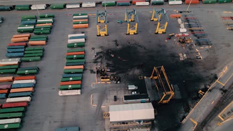 aftermath of a container handlers acident, intermodal terminal rail road