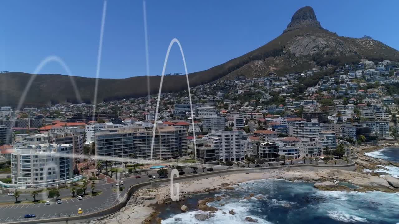 도시 풍경 위의 금융 데이터 처리 애니메이션