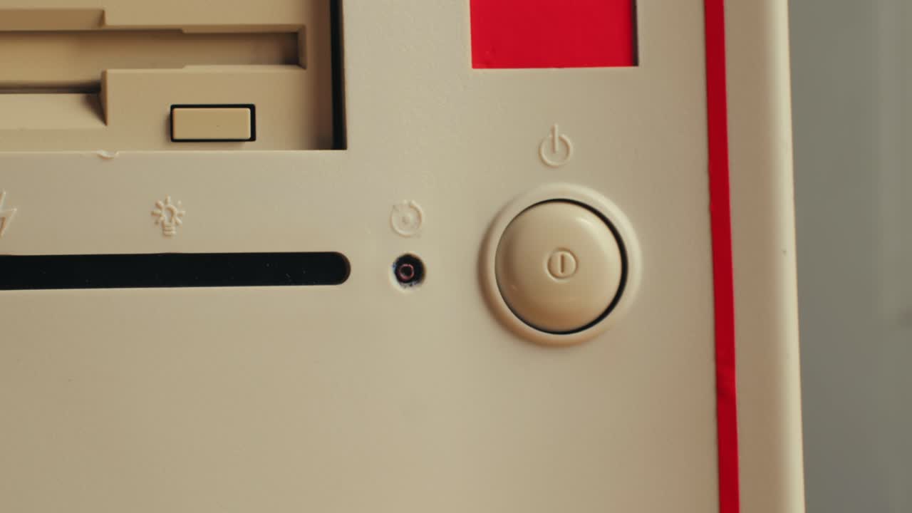 Using diskette for old computer. Music recorder, playing retro computer games. Vintage device for office, obsolete technology. . High quality 4k footage