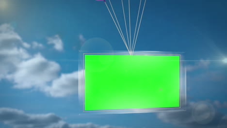 balloons carrying green screen display