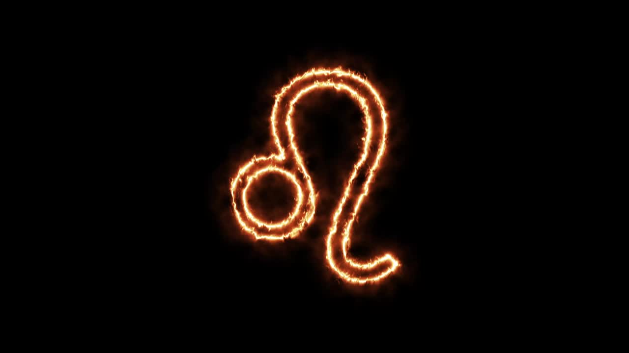 los signos del zodiaco leo en llamas. animación en un fondo negro letras 4k video está ardiendo en una llama.