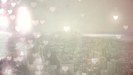 city filled with flying hearts