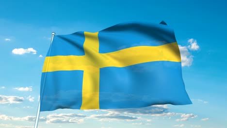 flag of sweden with fabric structure against a cloudy sky (loopable)