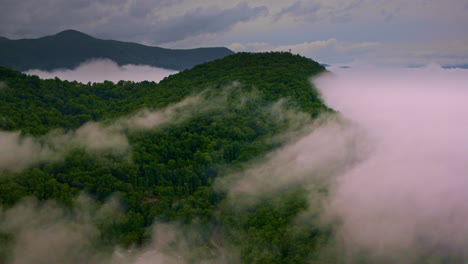 airborne lens captures fog floating over the appalachian wilds
