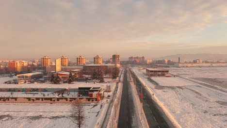 sunrise over the snow-covered city 4k