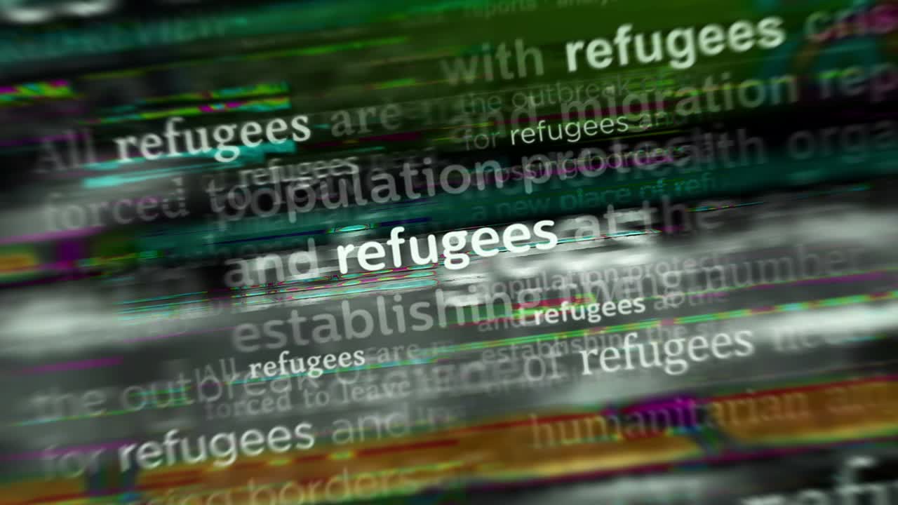 Headline news titles media with Refugees migration crisis seamless looped