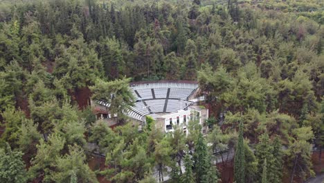 aerial shot of a theatre in the forest