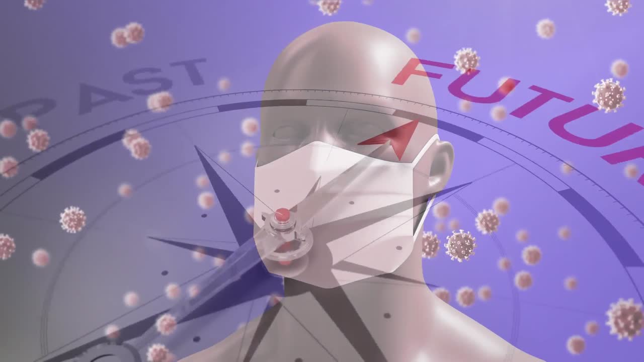 마스크와 코로나바이러스 세포에 대한 미래 나침반입니다.