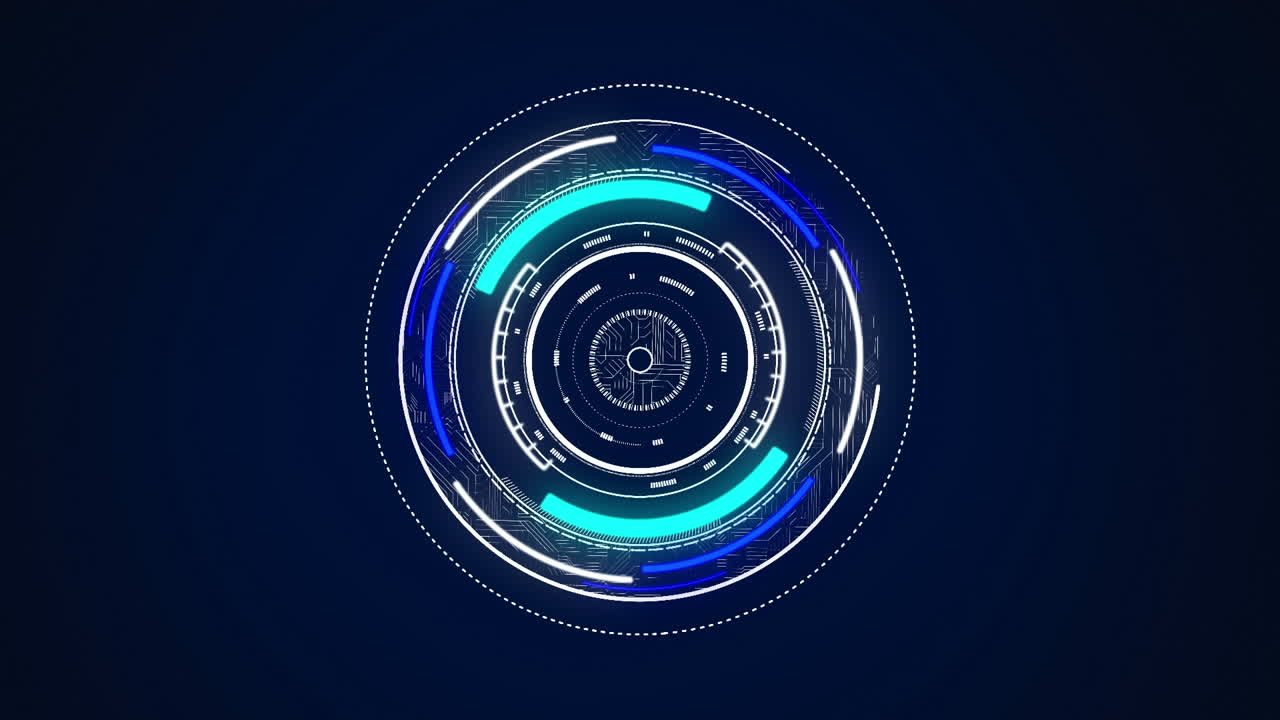 animación de la esfera circular azul y blanca que se forma y se separa en negro