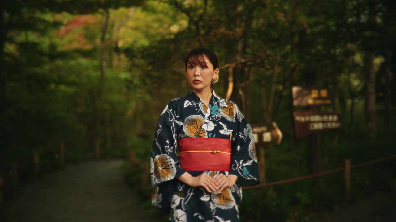 Woman in Yukata in Forest