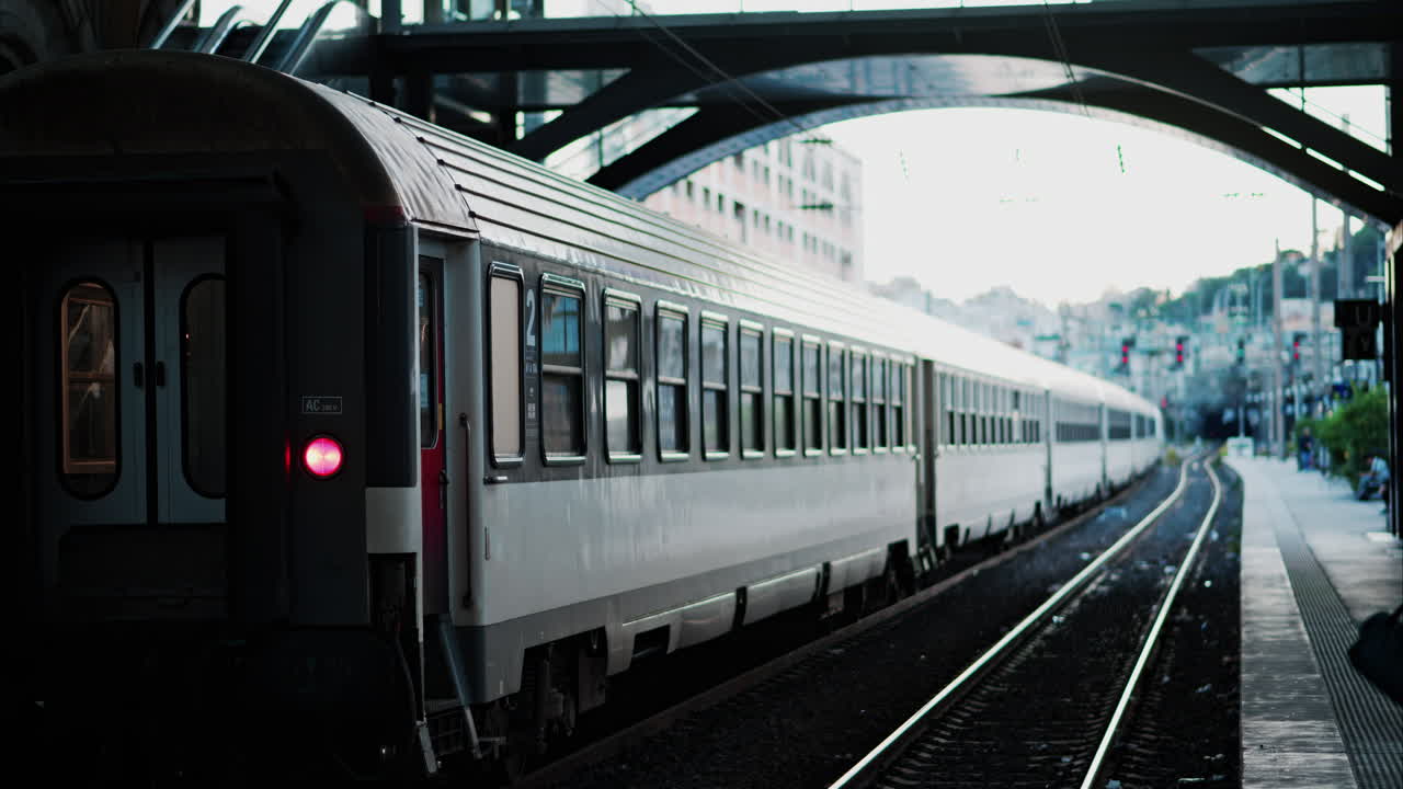 Train waiting at the Nice Train Station in daylight in France