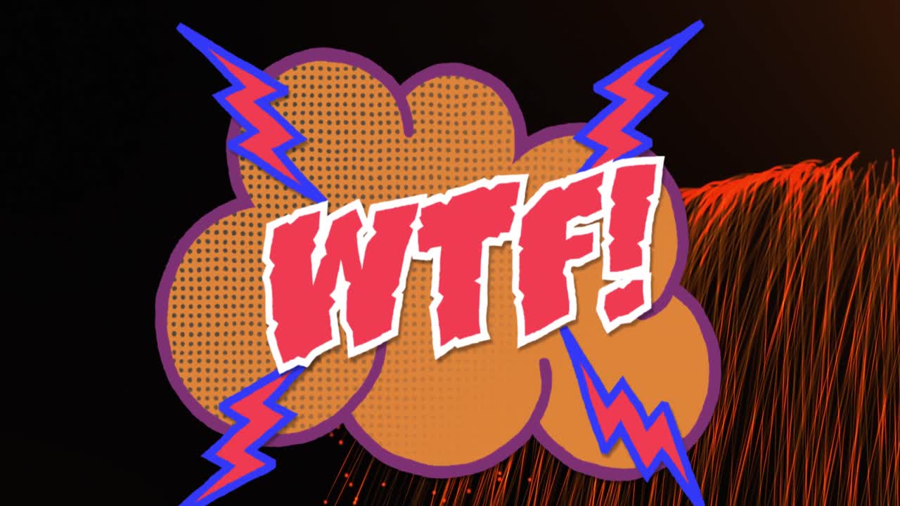 검은색 배경의 빛 트레일 위에 wtf 텍스트의 애니메이션