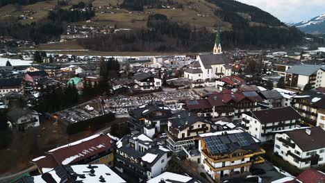 kirchberg township and church tower, panoramic aerial view