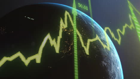 Animación-Del-Procesamiento-De-Datos-Digitales-Y-Flechas-Sobre-El-Globo-Sobre-Fondo-Oscuro