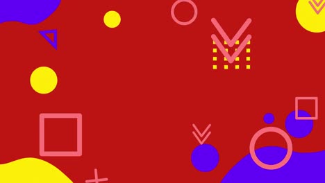 animation of diverse shapes floating on red background