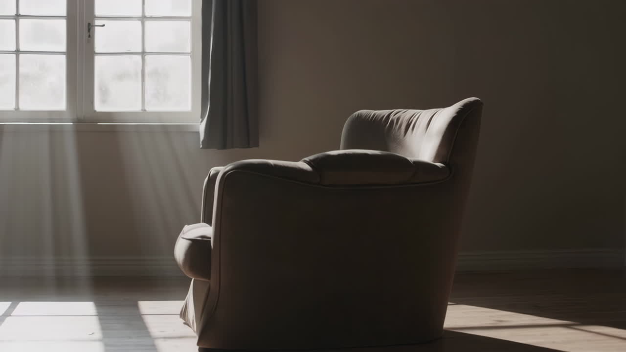 Sunlight streams into a quiet room with an armchair