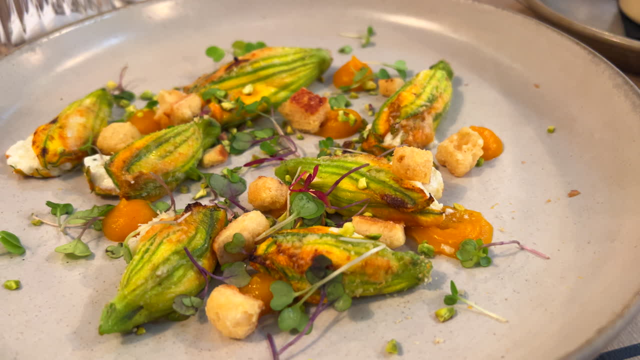 Delicious Stuffed Zucchini Blossoms with Pumpkin Puree